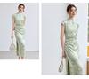 Summer "Smoke Rain Jiangnan" Jade Green Bamboo Printed Cheongsam New Chinese Side Split Dress