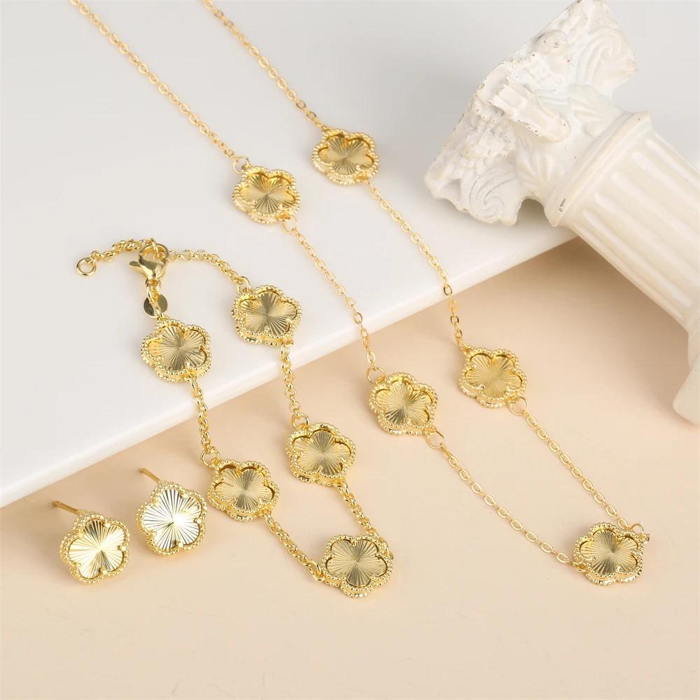 2024 Hot Sale 10 Colors Five-Leaf Flower Set Bracelet Necklace Classic Simple Women Zircon Set Suitable For Daily Party Wear