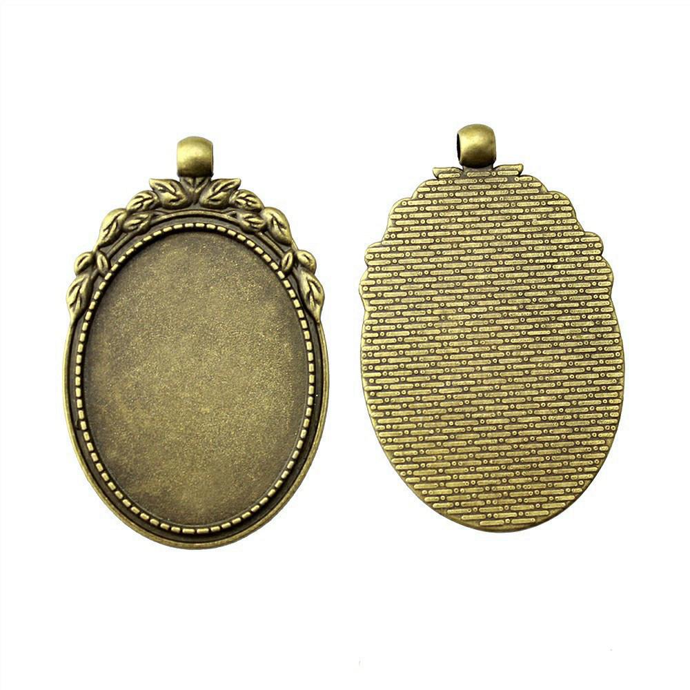 Antique Ornate Oval Bezel Pendant Base For Jewelry Making Fit 30x40mm Blank Tray