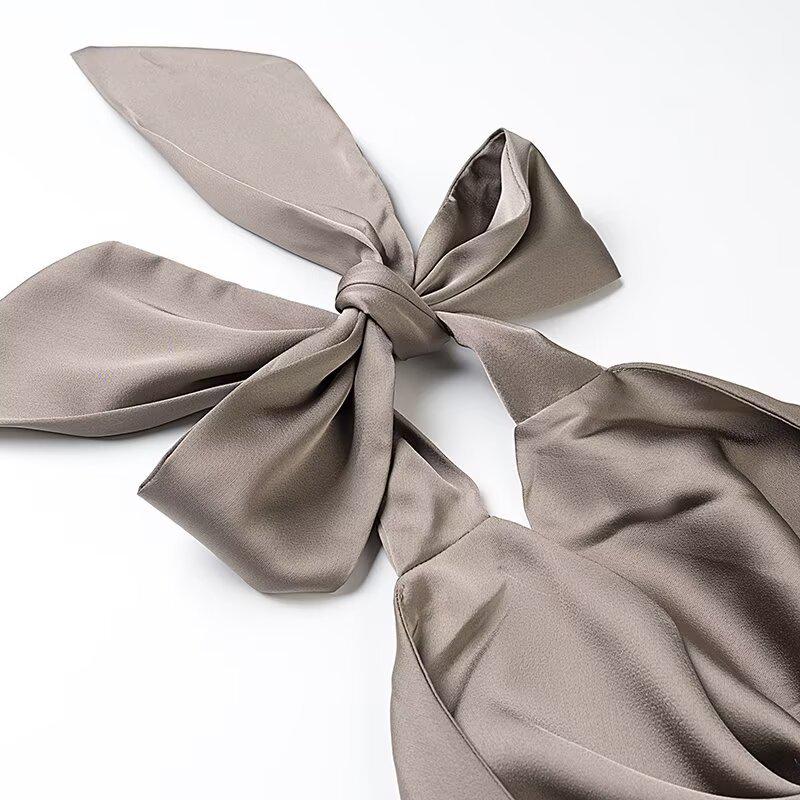 Spring 2025 Women's Fashion: European & American Style Backless Halterneck Silk Satin Short Dress