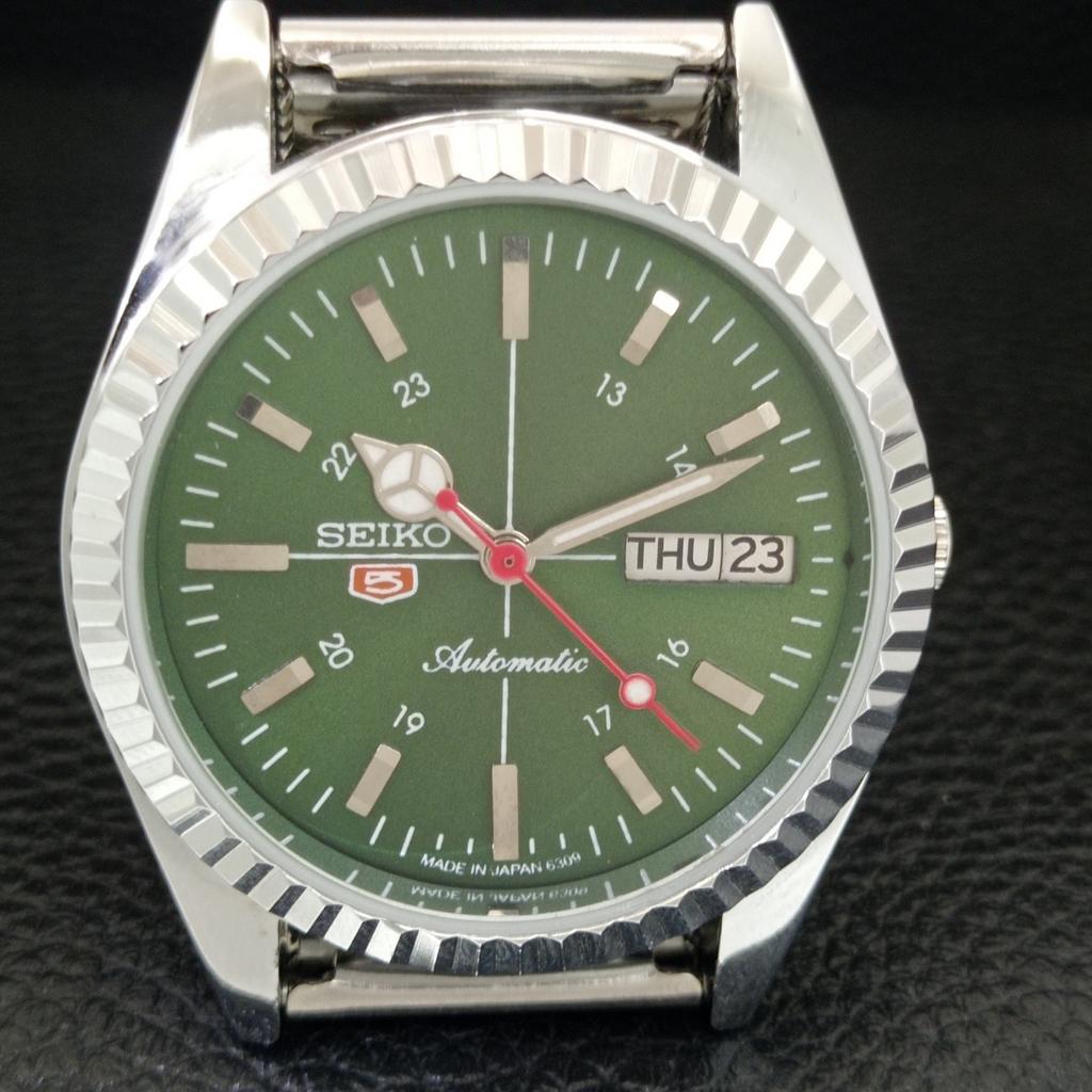 VINTAGE REFURBISHED SEIKO 5 AUTOMATIC 6309A JAPAN MENS GREEN WATCH a442854-1