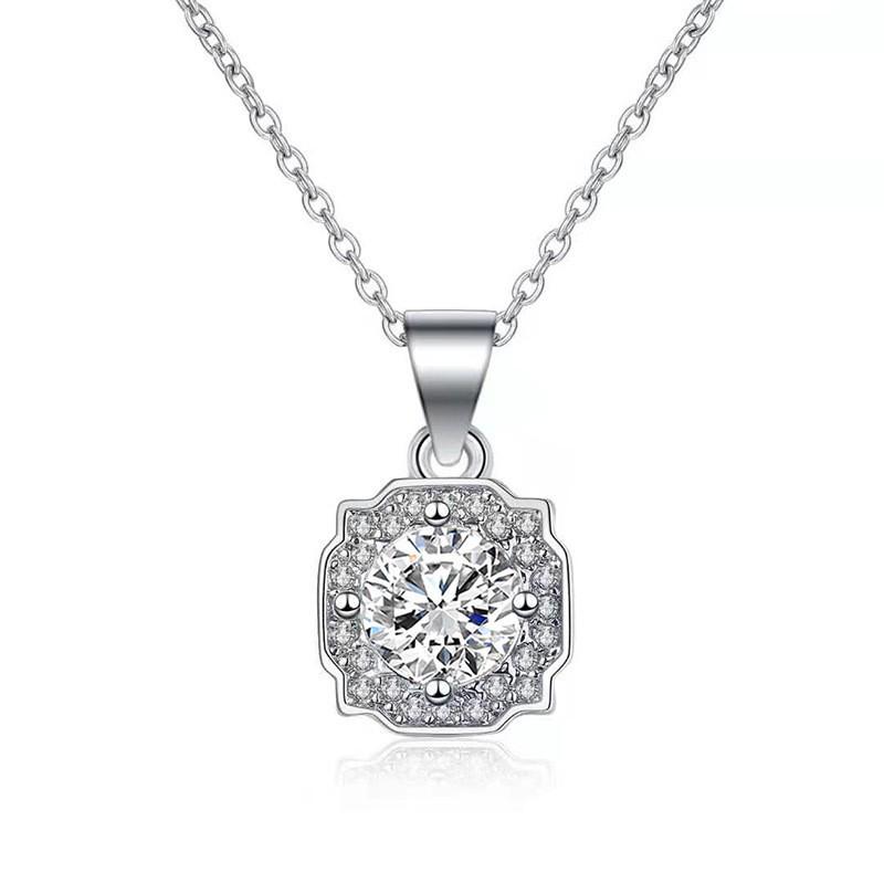 Princess Cut Moissanite 925 Sterling Silver Clavicle Necklace for Women 925 Sterling Silver