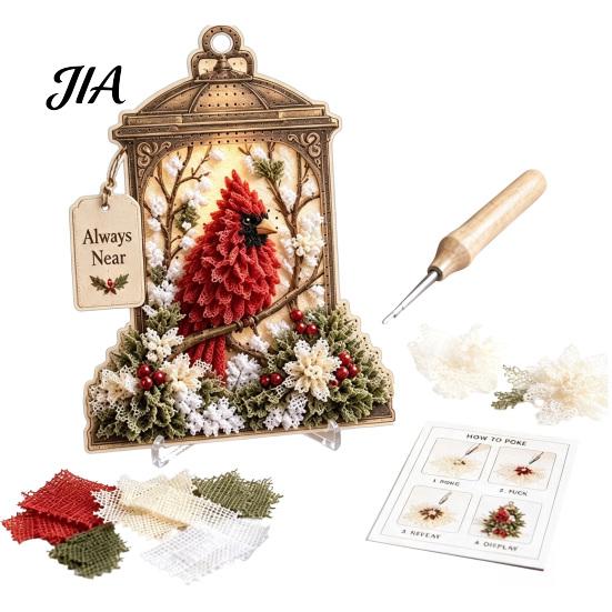 Handgemachtes Blume Vogel Handwerk 3D Stoff Stecherei Kunst-Kit, DIY Erinnerungs-Laterne Florales Einweihungsgeschenk für Naturliebhaber Und Muster, Punch Needle