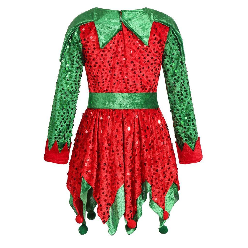 Kids Girls Santa Claus Xmas Elf Red Dress Socks Hat Sets Children Christmas New Year Cosplay Costumes Performance Role Play Outfit