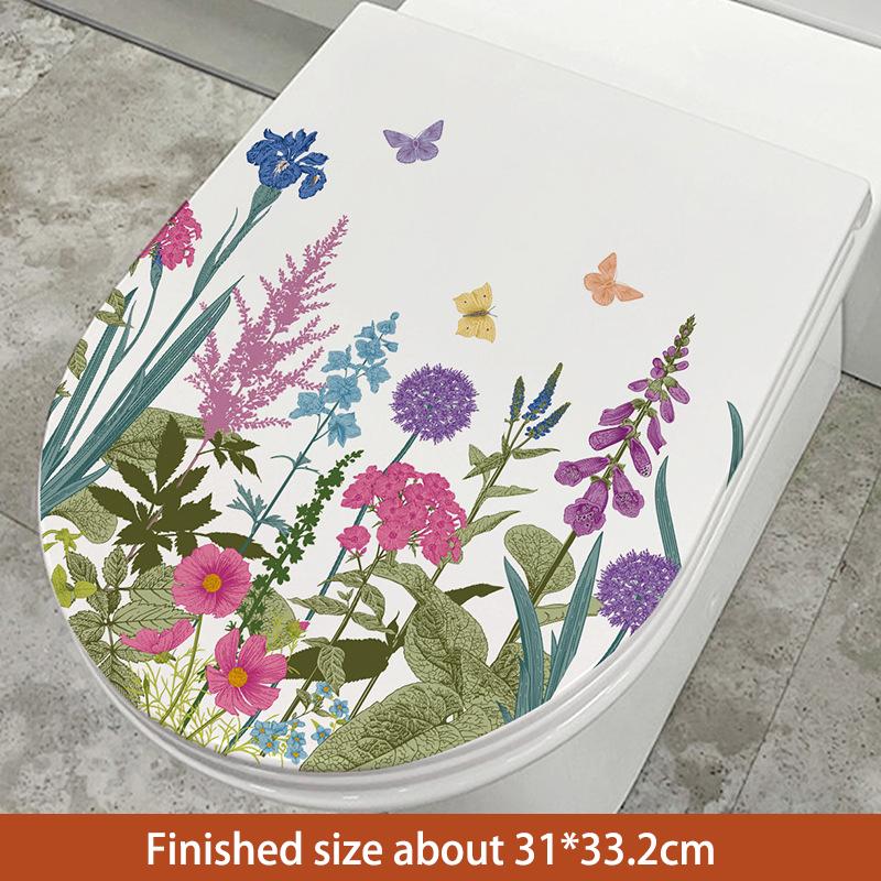 

Большая наклейка на крышку унитаза, самоклеящаяся наклейка на стену, ручная роспись, растения, бабочка, фиолетовый, лавандовый, цветочная декорация, настенное искусство для ванной комнаты 33x40CM