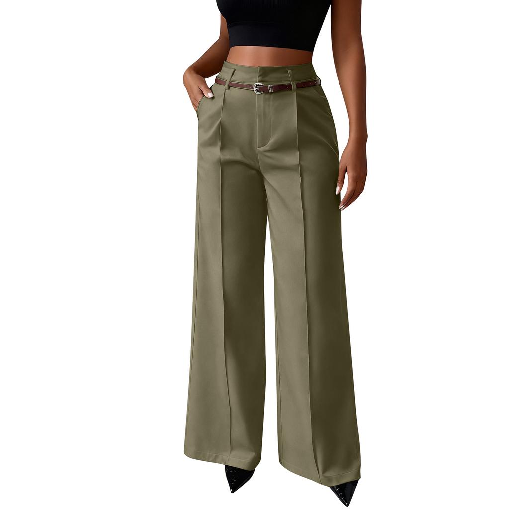 Women's Wide-leg Trousers, High-waisted Straight-leg Business  Trousers, Long Trousers With Belt