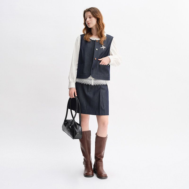

Plus-Size Women s Clothing [Nordic Love Letter] Fashionable Denim Suit Spring and Autumn 2026 New Long and Short Vest Dresses Twilight Blue-Short Skirt 1 piece