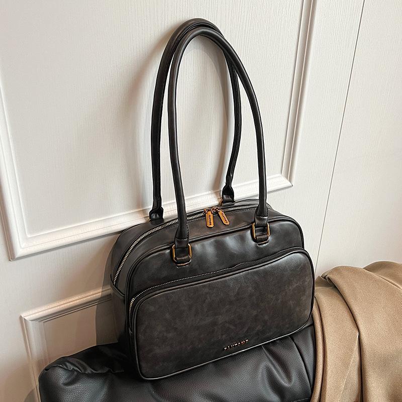 Autumn Retro Portable Bowling Bag Women's 2025 New Simple Niche Underarm Bag Large-capacity Briefcase