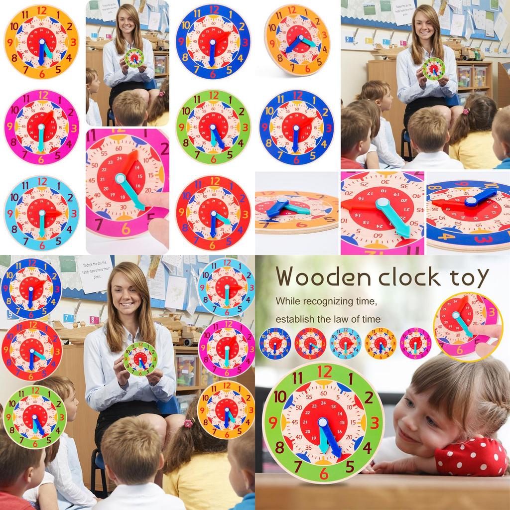 Wooden Clock For Kids Learn Time And Math With Colorful Model