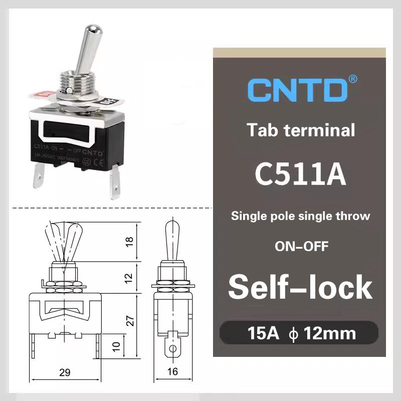 CNTD C5 Toggle Switch Self-locking 15A 250VAC Single Pole Double Pole Switch With Rainproof-cap Switches4