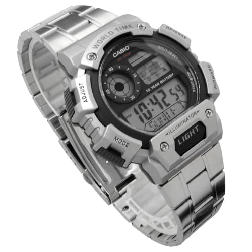 Casio AE-1400WHD-1AV World Time Digital Men's Watch, Silver, Metal Band, Original Box, Overseas Model