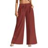 Linen Casual Wide Leg Pants For Women Elastic Waist Versatile Business Casual Work Palazzo Trousers With Pockets