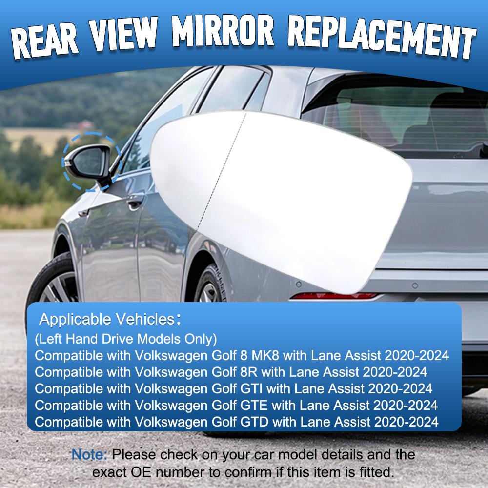 

Side Mirror Glass Heated For Volkswagen Golf 8 MK8 with Lane Assist 2020-2026 5H0857521, 5H0857522 Left/ Right