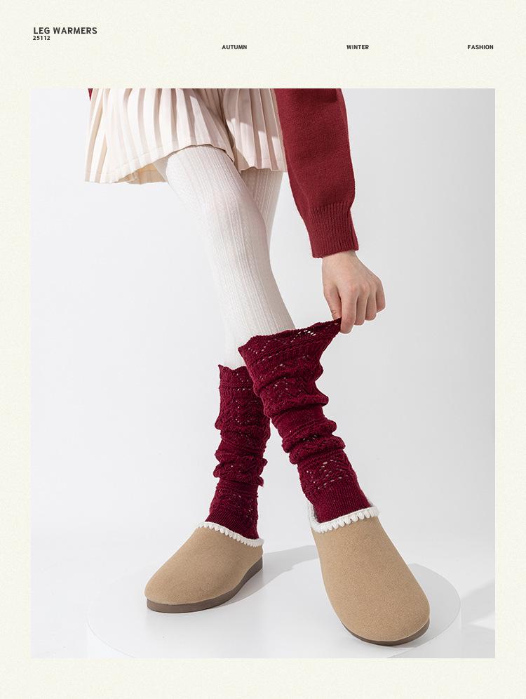 Women's Wool Openwork Calf-High Socks - Thickened, Warm, Retro, Slimming, Lace, Versatile for Autumn/Winter