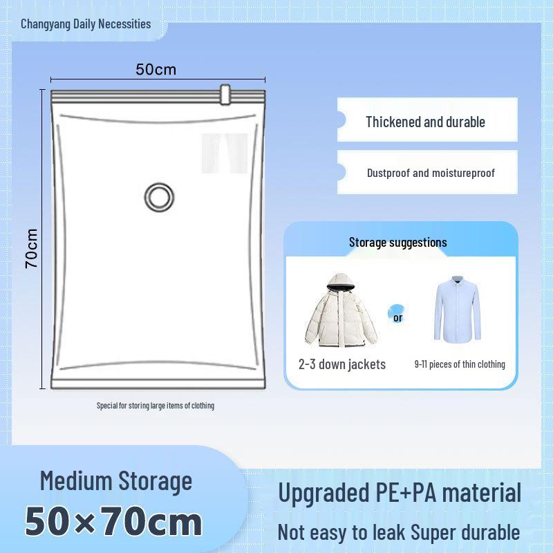 Transparent Blue Edged Travel Vacuum Compression Bag for Clothes - Moisture-Proof & Thickened