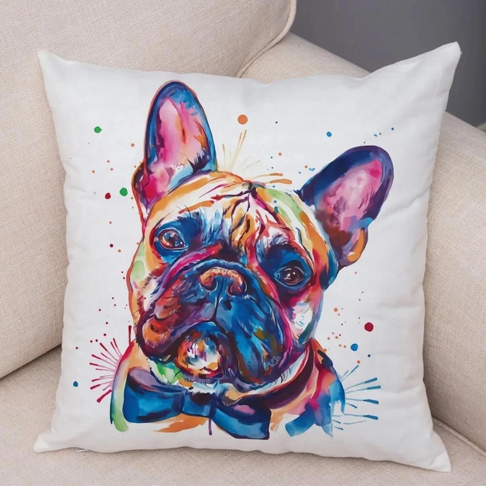 Cute Watercolor Pet Dog Pattern Pillowcase Car Ornaments Office Living Room Sofa Home Pillowcase
