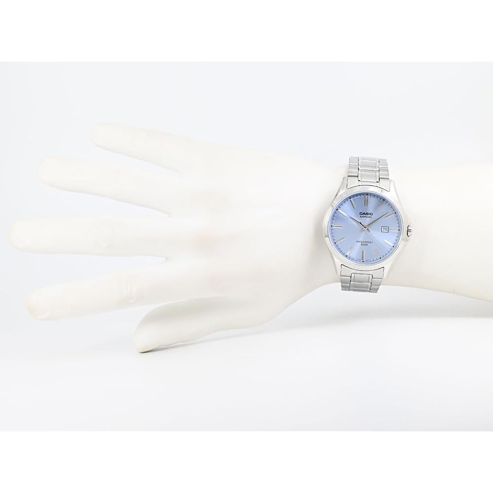 Casio MTS-115D-2A2 Analog Quartz Watch Silver Light Blue Stainless Steel Band
