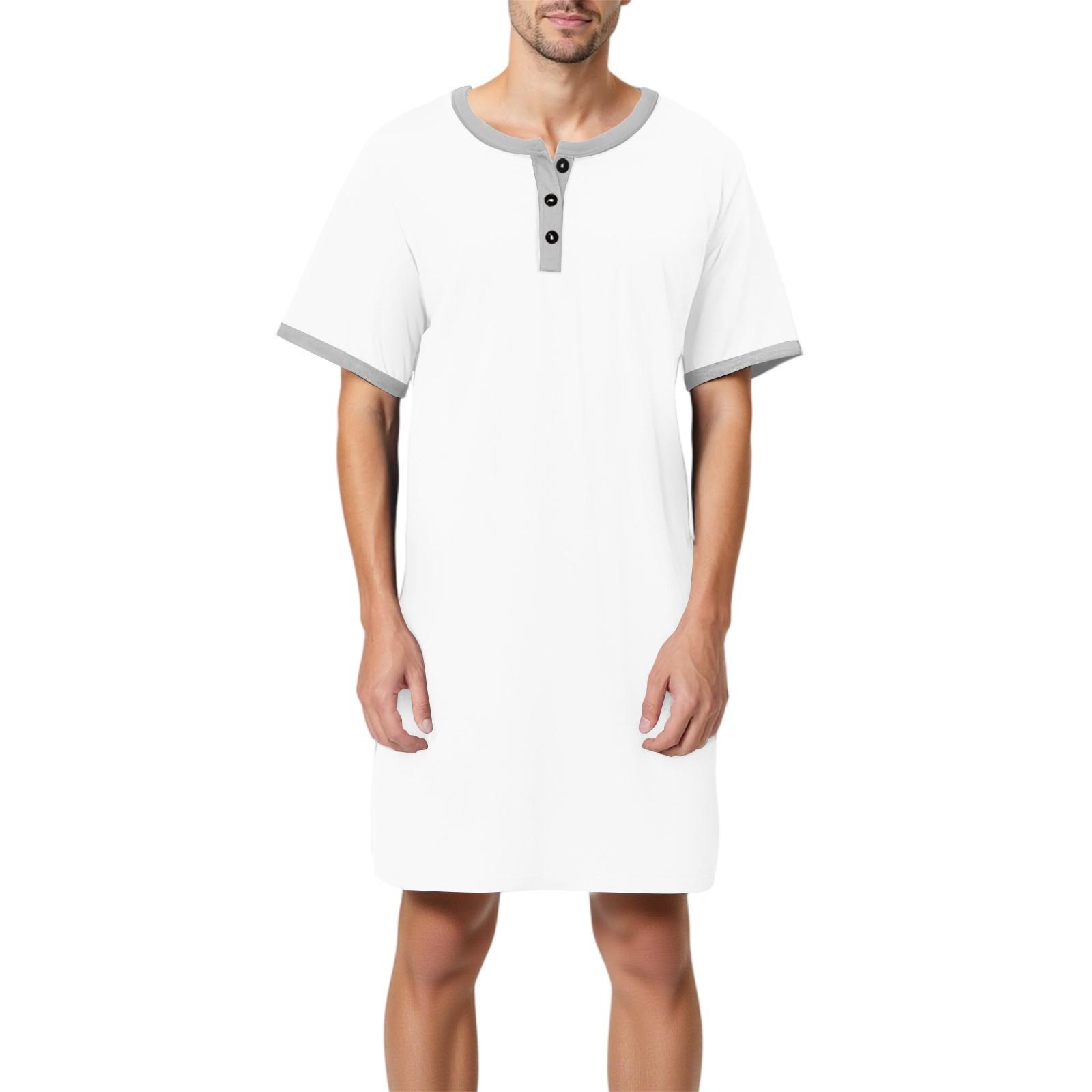 

Мужская однотонная хлопковая пижама с коротким рукавом, воротником на пуговицах, длинная свободная пижама, домашняя одежда XL белый