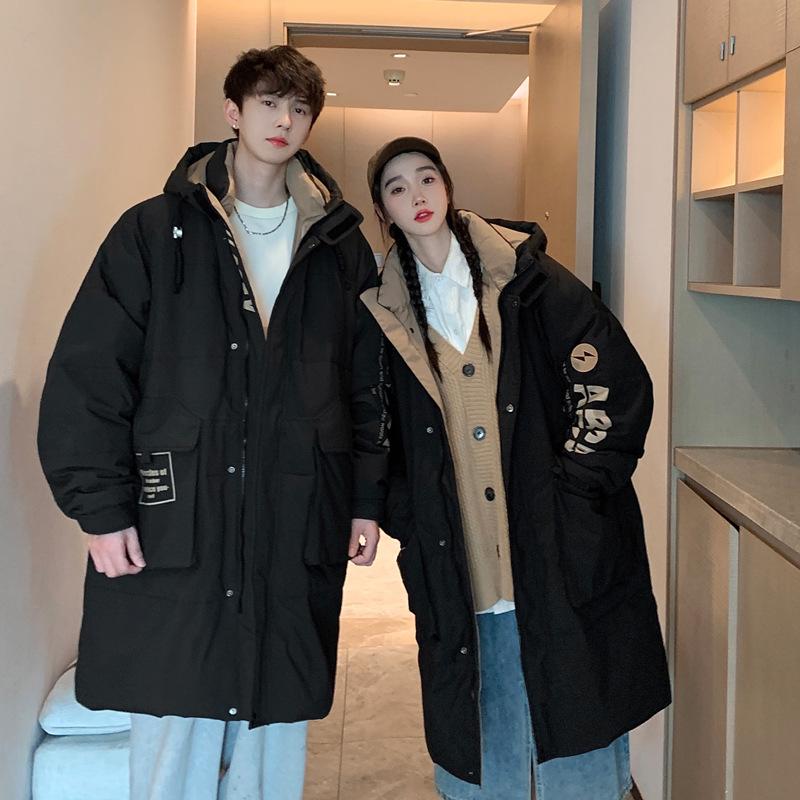 Mittellange Daunenjacke für Herren, hochwertige Winterkleidung für Paare, nationale Mode, lockere weiße Entendaunenjacke mit Kapuze für Herren