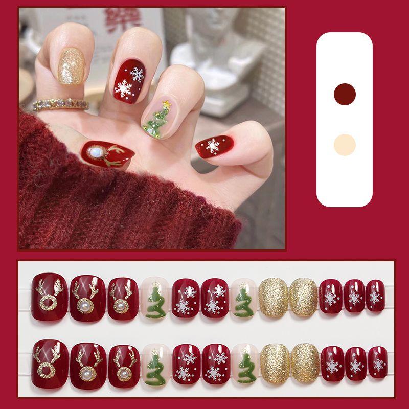 

2025 Год Змеи Кошачий глаз Носимые ногти Детские наклейки для ногтей Средней длины Длинные Носимые ногти Новогодние наклейки для ногтей Christmas glitter Pearl Elk