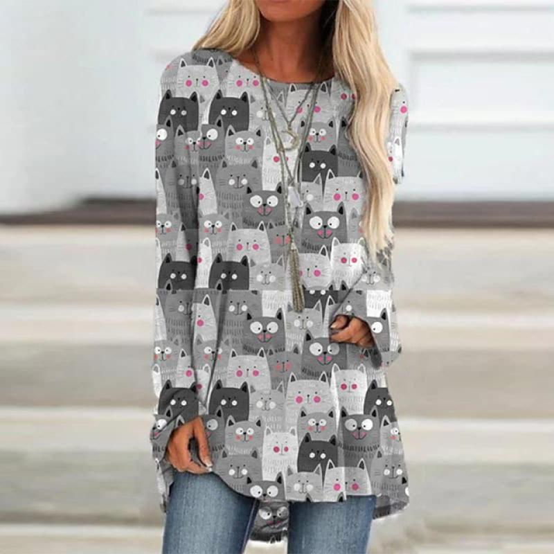 Autumn Cat Print 3D Pattern Tops Long Sleeve T-Shirts Women's Fashion Oversized T Shirt Streetwear Woman Female Tees Clothing
