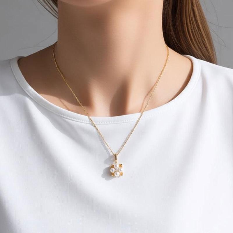 Hochelastische Süßwasserperlen-Anhänger-Halskette, 5-6 mm, mit S925 Silberkette