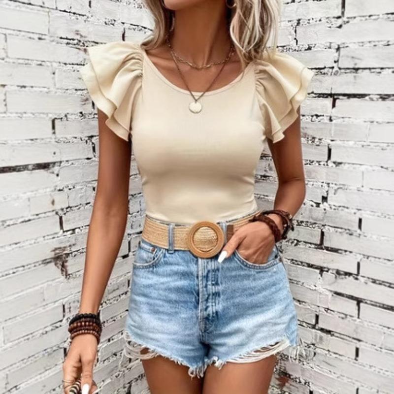 

Женские летние трикотажные ажурные топы с короткими рукавами, новые облегающие повседневные топы S абрикосовый