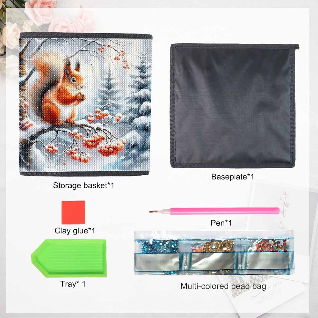 The Squirrel on The Branch 5D Diamond Painting Storage Basket Full Round Drill Mosaic Diamond Embroidery Cross Stitch Kits Home Decor Home Decor