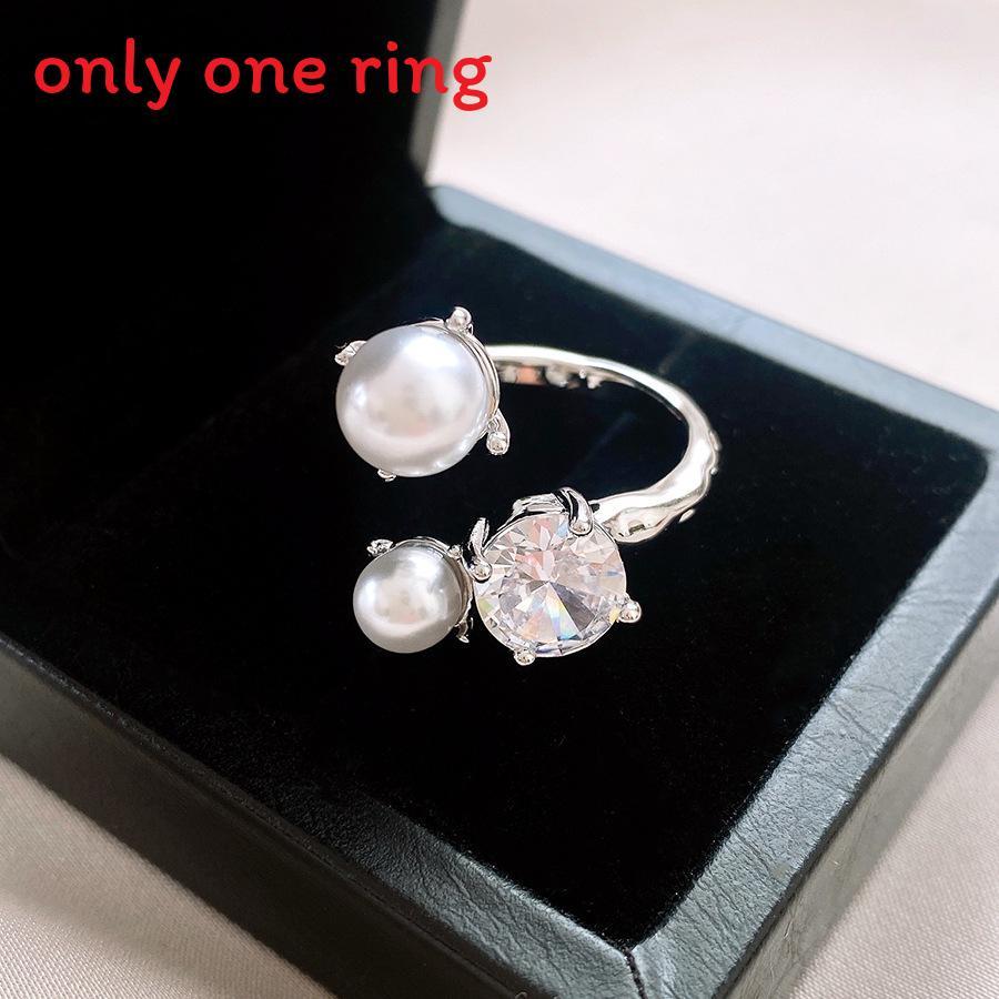 

Vintage Geometric Zircon Artificial Pearl Open Ring For Women Elegant Fashion Accessory