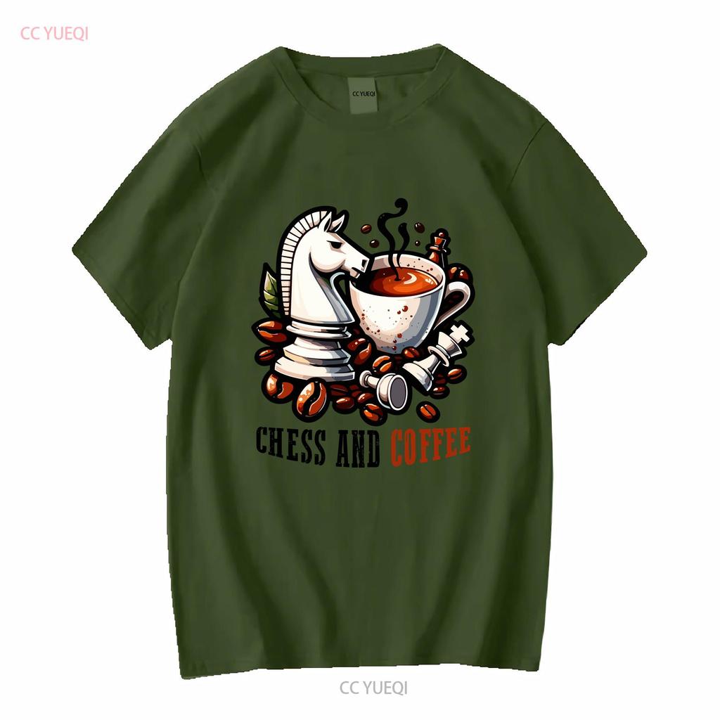 Chess and Coffee T Shirt for Fans Unique Chessie Lover Master Long or Short Sleeves Vintage Washed Streetwear Slightly