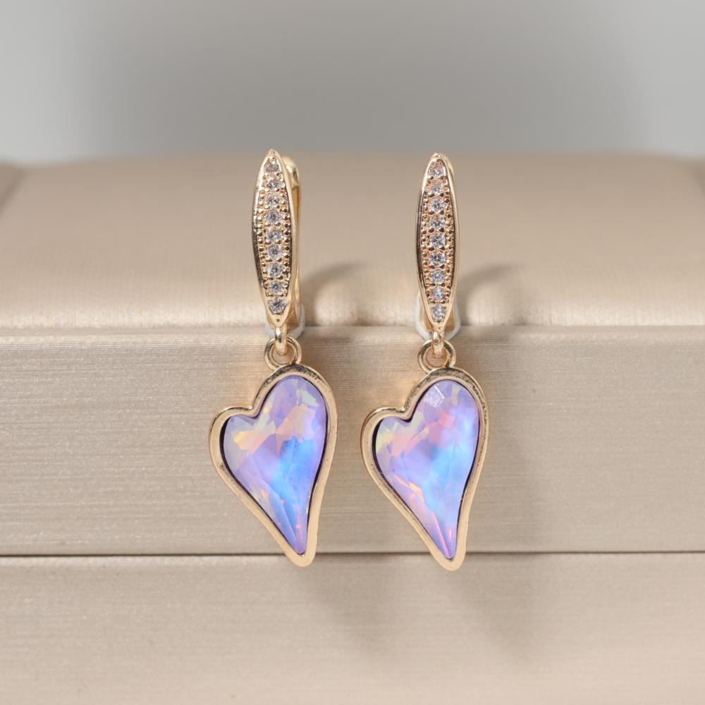 

Shimmering Purple Artificial Crystal Heart Dangle Earrings for Women Dangle Fashion Jewelry фиолетовый