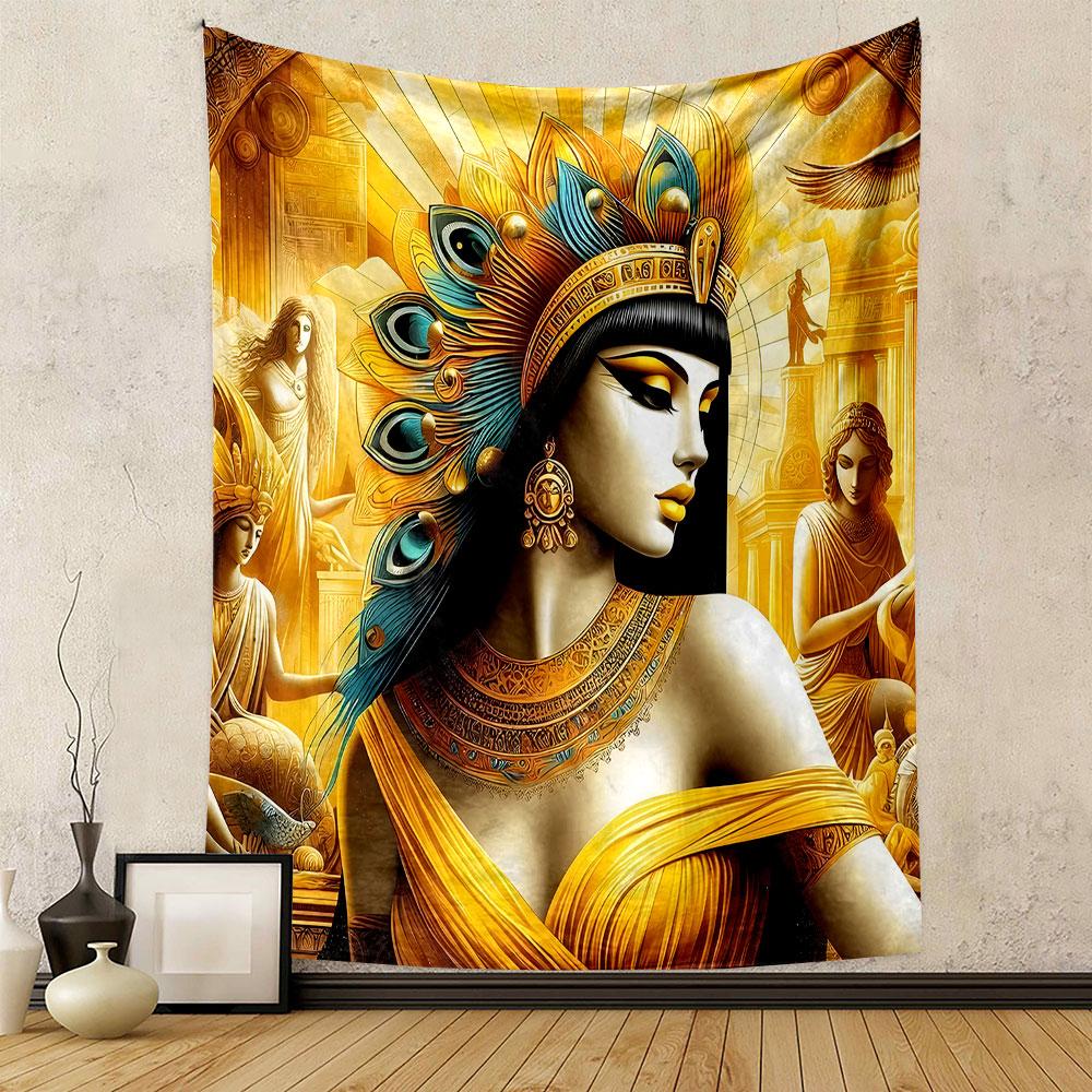 Egyptian Queen with Golden Peacock Crown Patterned tapestry home decor, suitable for bedroom and living room, gift
