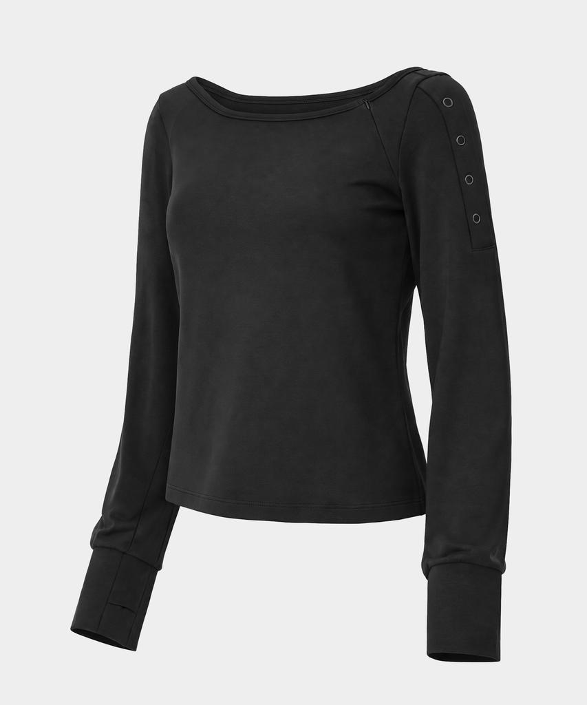 EUGGEN Open Slit Boat Neck Long Sleeve_Black