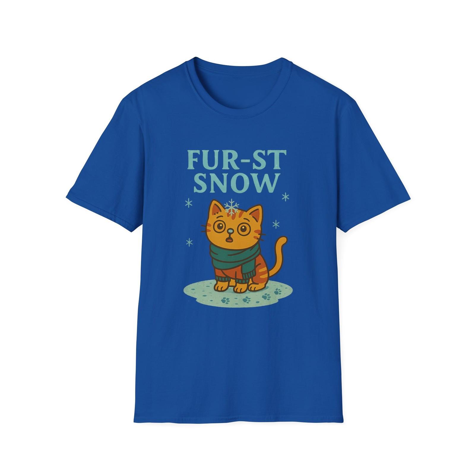 Unisex Softstyle T-Shirt Mens Womens Tees Top Fur-st Snow Funny Winter Cat First Snow Holiday Tee 3XL
