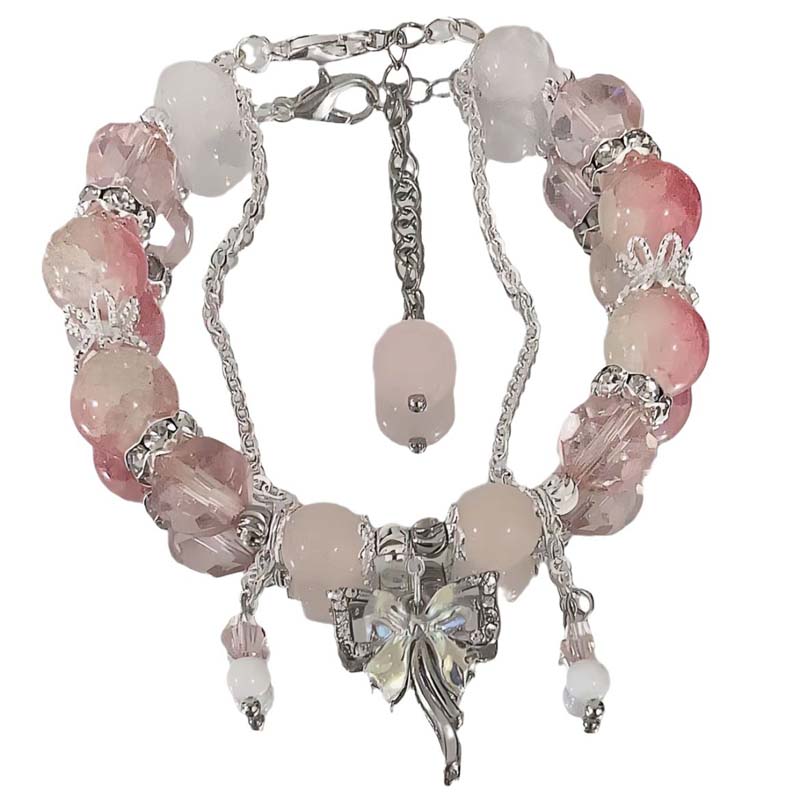 Spring Letter Peach Blossom Tassel Bracelet, Unique Design, New Handmade Beaded Cherry Blossom Jewelry