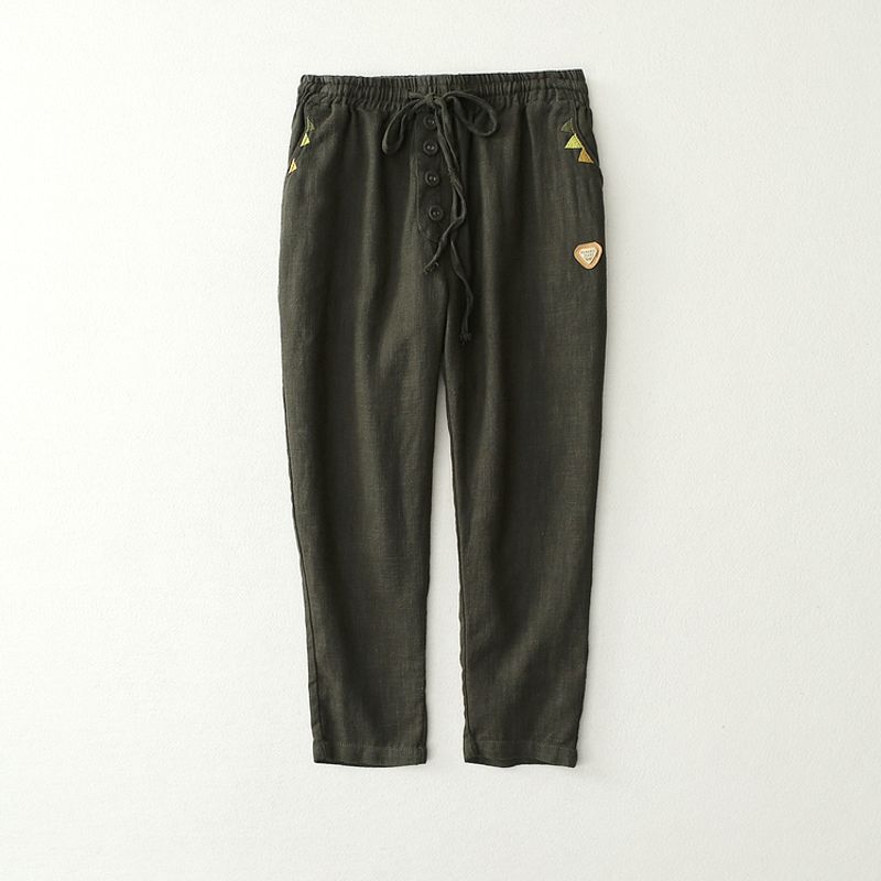 Artsy Simple High Waist Slim Looking Cotton Harem Pants Women's 2024 Thin Pure Color All-Matching Loose Casual Cropped Pants