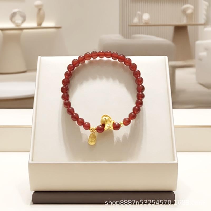 S999 Sterling Silver Red Agate Horse Zodiac Bracelet for Women - 2026 Year of the Horse, Red Luck Beads красный