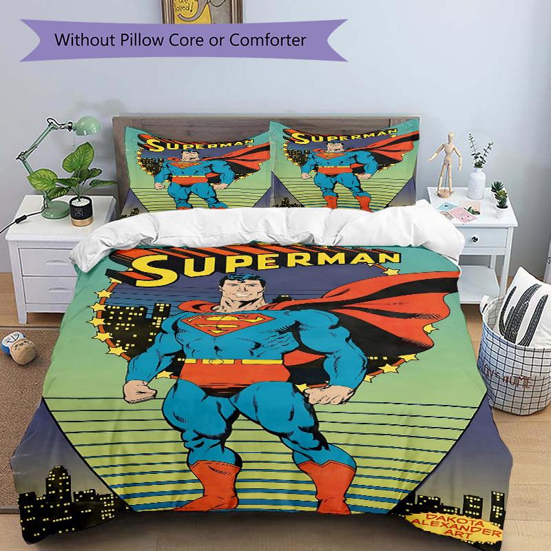 3pcs Superhero Costume Bedding Set, Soft Polyester Duvet Cover and Pillowcases Machine Washable Seasons all suitable & Guest Room Decor295