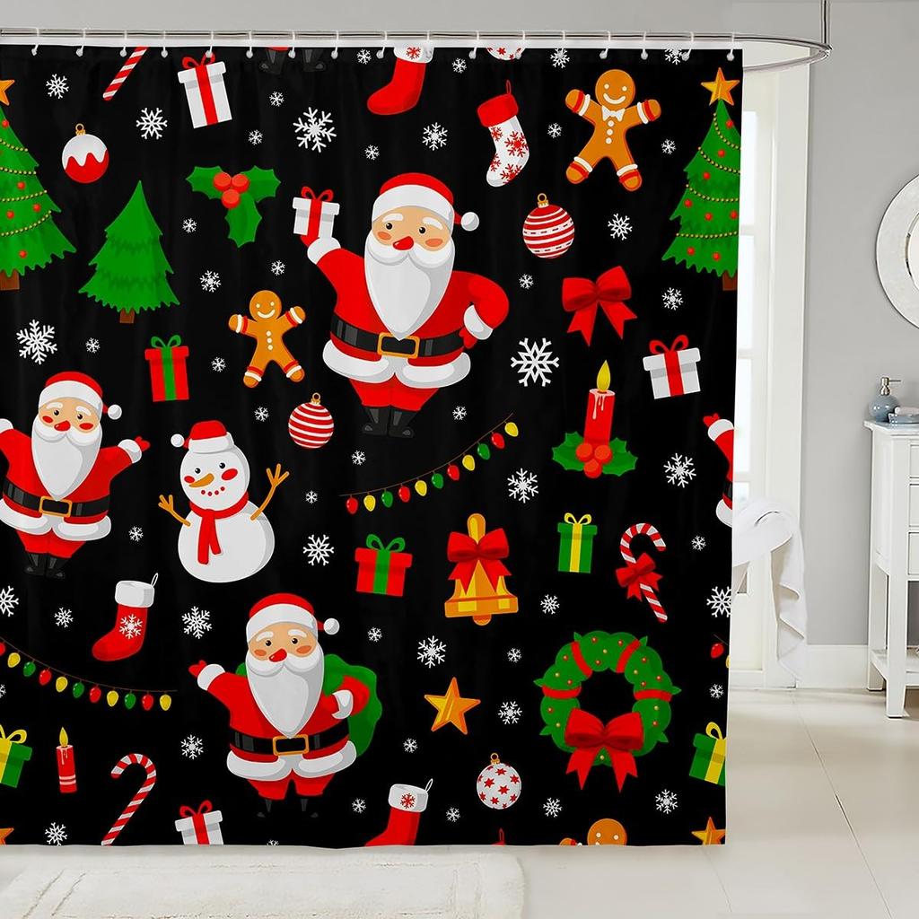 Christmas Santa Claus Shower Curtain Merry Christmas Shower Curtain Washable Fabric Shower Curtain Funny Winter Bathroom Decor