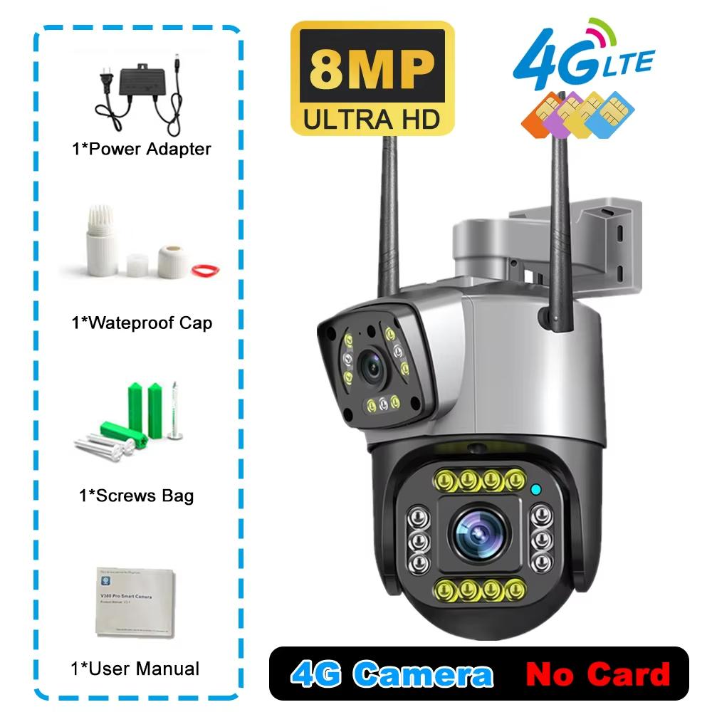 

LS VISION Dual Lens 4G Camera 8MP 4K Wireless Outdoor Waterproof Color Night Vision PTZ CCTV Smart Security Home Surveillance IP Cameras 4G Cam No Card