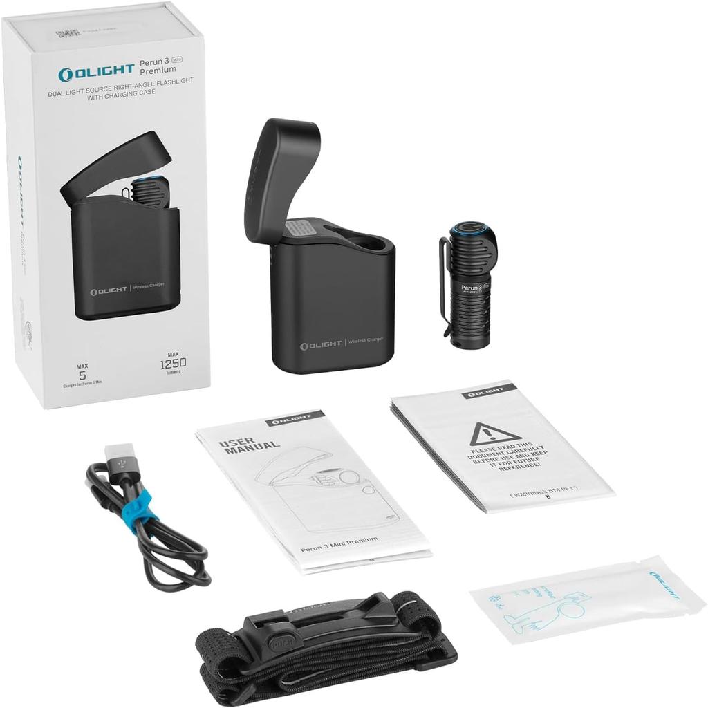 Lanterna Frontal LED Premium OLIGHT Perun 3 Mini, Lanterna Recarregável, Luz para Capacete, Branco e Vermelho, 1250 Lúmens, 155 Metros, 6 Modos de Iluminação, Carregamento