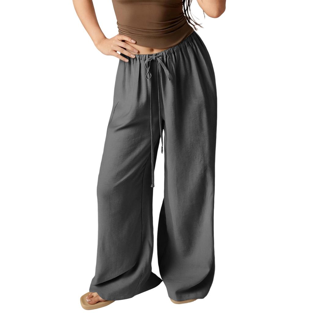 Women's Loose Wide-Leg Pants Casual Loose Cotton Linen Pants With Drawstring No Pocket