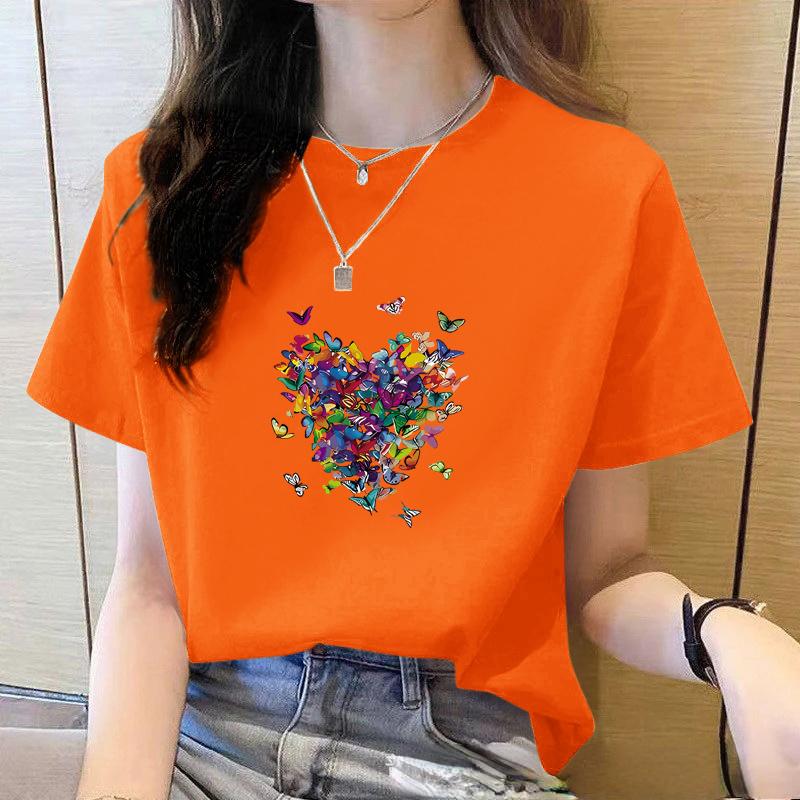 Summer Loose Women T-Shirt High Quality O Neck Butterfly Pattern Short Sleeve Women's Business Wear Short Sleeve T-Shirt CCXX180