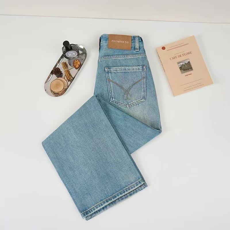 

2025 Autumn Retro Blue High Waist Denim Jeans - Narrow to Wide Leg, No Stretch. 2XL