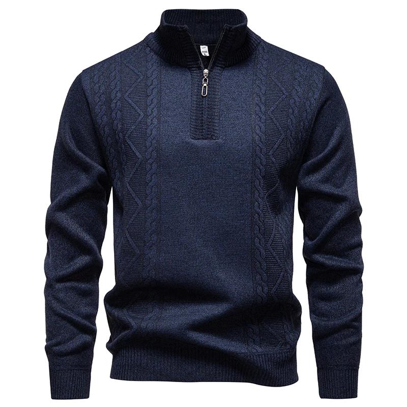 Autumn Winter Men's Casual Pullover Sweater Half Zipper Stand Collar Knitted Pullovers Men Geometric Fashion Warm Knit Sweaters