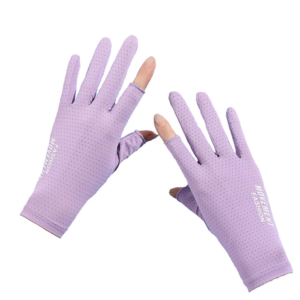 Summer Sun Protection Gloves for Women's Ice Silk Anti Ultraviolet Outdoor Thin Cycling Driving Anti Slip Short Touch Screen Gloves