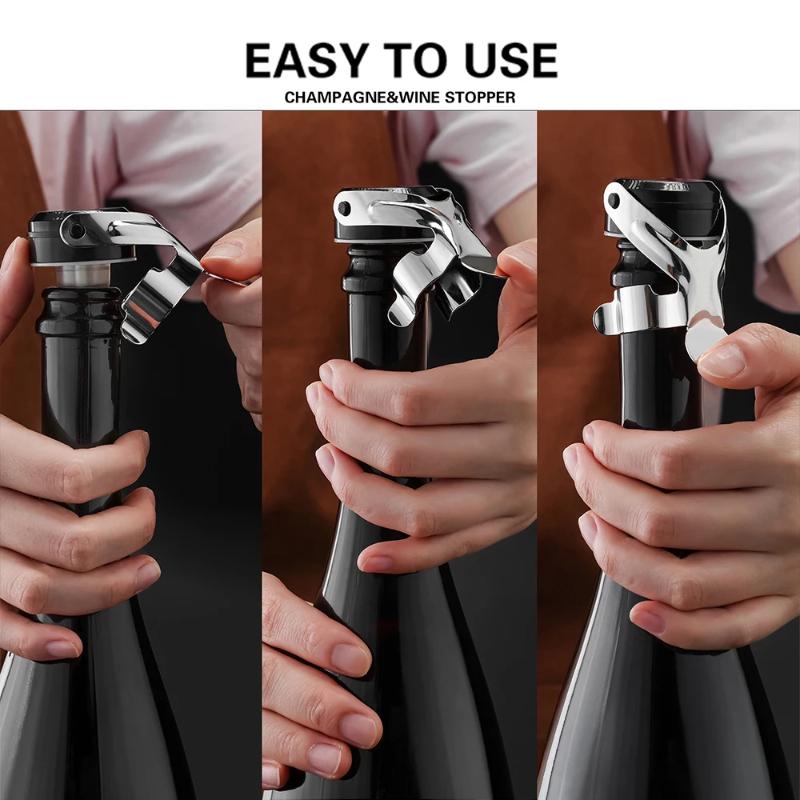 Wine Bottle Stoppers Stainless Steel Press Mode Champagne Stopper Bar Tools Simple Sealing Bottle Cap Keep Wine Fresh