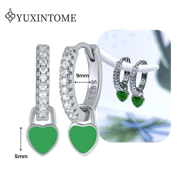 Turquoise 925 Silver Ear Needle Green Zircon vintage emerald Heart/Flower Pendant Hoop Earrings Fashion party Jewelry