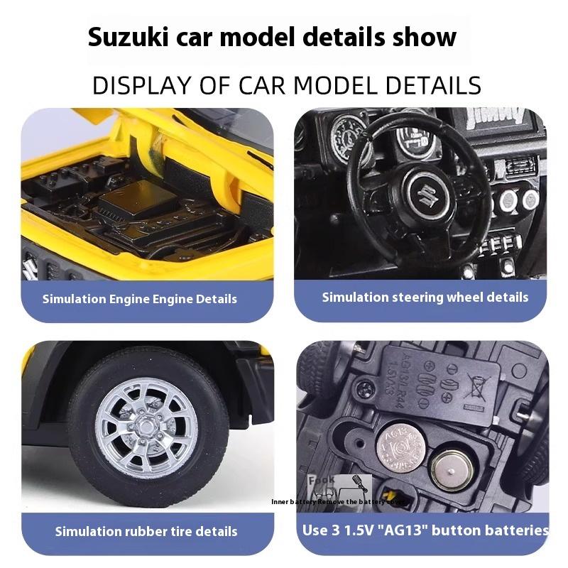 1/24 Scale Suzuki Jimny Alloy Off Road Diecast Model Hight Simulation Sond Light Pull Back Toy Decorative Trendy Ornaments Gifts