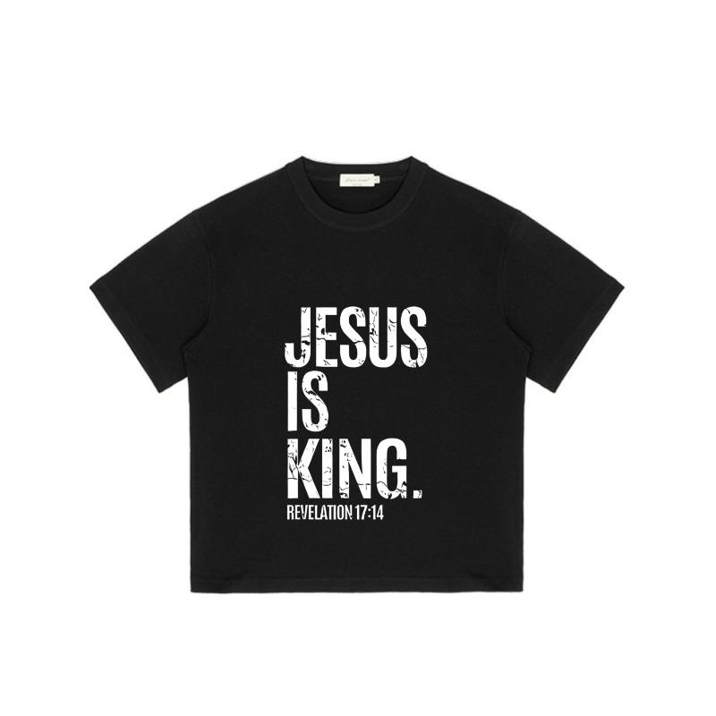 Black T Shirt Jesus Is King Revelation 17 14 Religious Christian Statement Tee For Men And Women Casual Wear Church Outfit Daily Fashion
